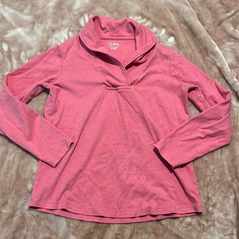 L.L. bean pink long sleeve fold-over neck top